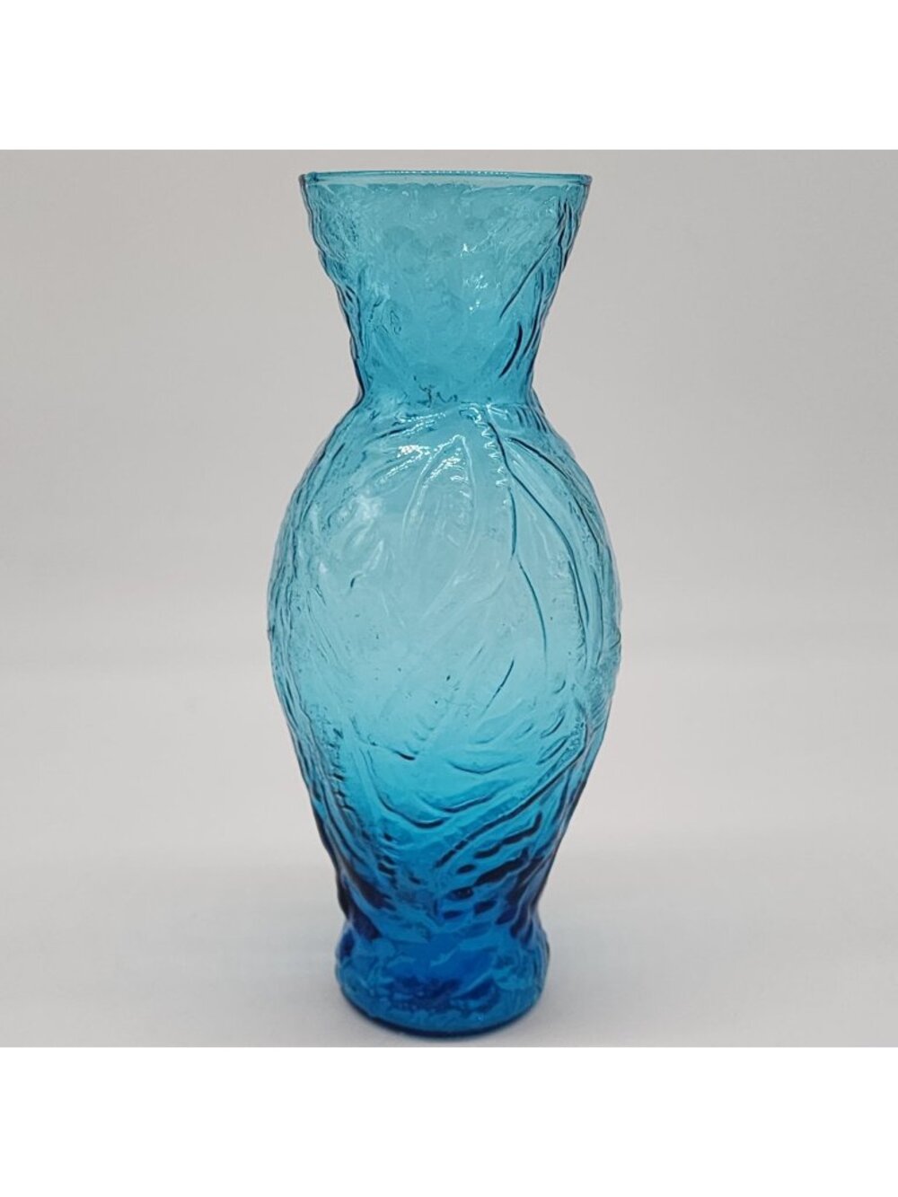 Blue Textured Glass Vase With Leaf Design 8-3/4" Germany by Ingrid Vintage